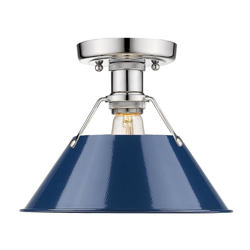 Golden Lighting-3306-FM CH-NVY-Orwell - 1 Light Flush Mount 8 Inches Tall and 10 Inches Wide Chrome Navy Aged Brass Finish